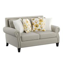 Loveseat with Rolled Arms, Nail Head Trim, And Wood Legs