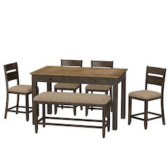 6 Piece Gathering Height Table Set in Mangrove & Dark Brown