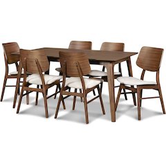 Elegant Brown Solid Wood Dining Set with Table and 6 Chairs for Home Use