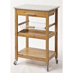 Aya Bamboo Kitchen Cart with Stainless Steel Top