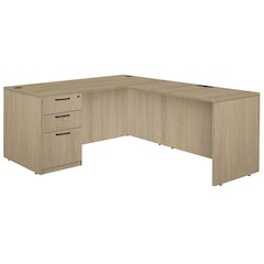 60 x 77 in. L Desk with Single Full Pedestal Drawer Unit- Noble Oak