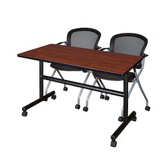 48 x 30 in. Flip-Top Training Nesting Table- Cherry, 2 Cadence Nesting Chairs