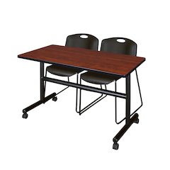 48 x 30 in. Flip-Top Training Nesting Table- Cherry, 2 Zeng Stack Chairs- Black