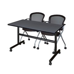 48 x 30 in. Flip-Top Training Nesting Table- Grey, 2 Cadence Nesting Chairs