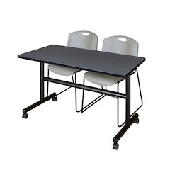 48 x 30 in. Flip-Top Training Nesting Table- Grey, 2 Zeng Stack Chairs- Grey