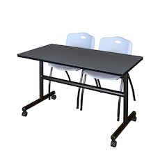 48 x 30 in. Flip-Top Training Nesting Table- Grey, 2 M Stack Chairs- Grey