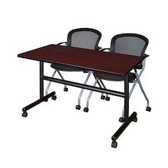48 x 30 in. Flip-Top Training Nesting Table- Mahogany, 2 Cadence Nesting Chairs