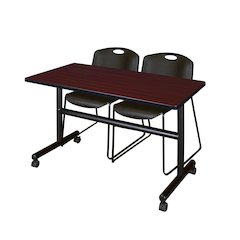 48 x 30 in. Training Nesting Table- Mahogany, 2 Zeng Stack Chairs- Black