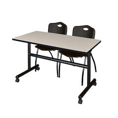 48 x 30 in. Flip-Top Training Nesting Table- Maple, 2 M Stack Chairs- Black