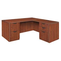 Legacy 60" Double Full Pedestal L-Desk with 35" Return- Cherry