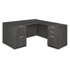 Legacy 66" Double Full Pedestal L-Desk with 35" Return- Ash Grey