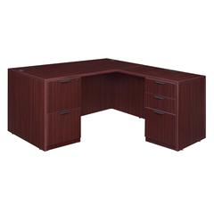 Legacy 66" Double Full Pedestal L-Desk with 35" Return- Mahogany