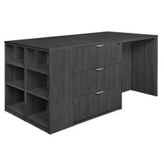 Legacy Stand Up 2 Lateral File/ 2 Desk Quad with Bookcase End- Ash Grey