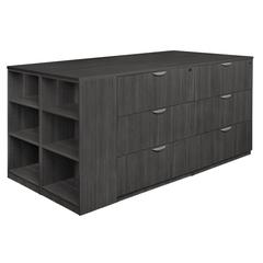 Legacy Stand Up 2 Lateral File/ Storage Cabinet/ Desk Quad with Bookcase End- Ash Grey