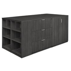 Legacy Stand Up 2 Storage Cabinet/ 2 Lateral File Quad with Bookcase End- Ash Grey