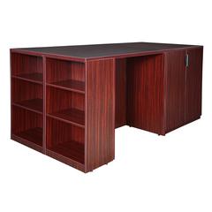Legacy Stand Up Desk/ 3 Storage Cabinet Quad with Bookcase End- Mahogany