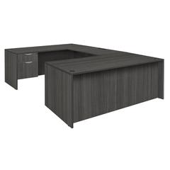 Legacy 71" Double Pedestal U-Desk with 47" Bridge- Ash Grey
