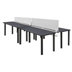 Kee 60" x 24" Double Benching System with Privacy Divider- Grey/ Black