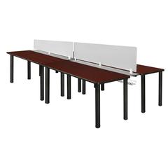 Kee 60" x 24" Double Benching System with Privacy Divider- Mahogany/ Black