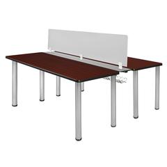 Kee 60" x 24" Benching System with Privacy Divider- Mahogany/ Chrome