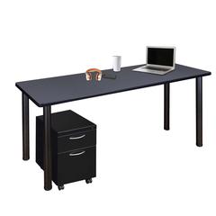Regency Kee 66 x 24 in. Mobile Desk with Storage- Grey Top, Black Legs