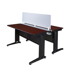 48 x 24 in. 2 Person Bench Workstation with Privacy Panel- Mahogany