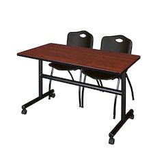 48 x 24 in. Flip-Top Training Nesting Table- Cherry, 2 M Stack Chairs- Black