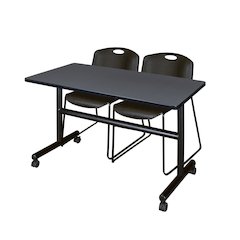 48 x 24 in. Flip-Top Training Nesting Table- Grey, 2 Zeng Stack Chairs- Black