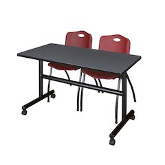 48 x 24 in. Flip-Top Training Nesting Table- Grey, 2 M Stack Chairs- Burgundy