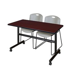 48 x 24 in. Flip-Top Training Nesting Table- Mahogany, 2 Zeng Stack Chairs- Grey