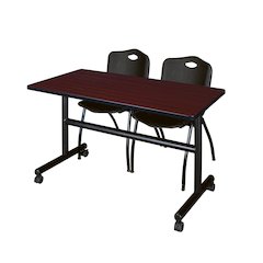 48 x 24 in. Flip-Top Training Nesting Table- Mahogany, 2 M Stack Chairs- Black