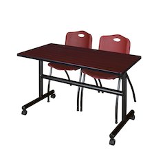 48 x 24 in. Training Nesting Table- Mahogany, 2 M Stack Chairs- Burgundy