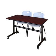 48 x 24 in. Flip-Top Training Nesting Table- Mahogany, 2 M Stack Chairs- Grey