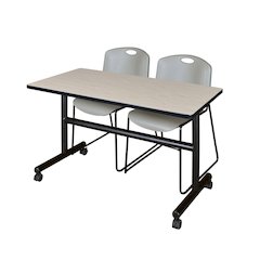 48 x 24 in. Flip-Top Training Nesting Table- Maple, 2 Zeng Stack Chairs- Grey