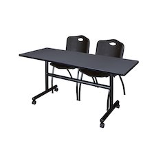 60 x 24 in. Flip-Top Training Nesting Table- Grey, 2 M Stack Chairs- Black