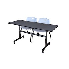 60 x 24 in. Flip-Top Training Nesting Table- Grey, 2 M Stack Chairs- Grey