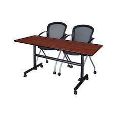 60 x 30 in. Flip-Top Training Nesting Table- Cherry, 2 Cadence Nesting Chairs