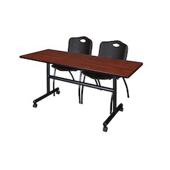 60 x 30 in. Flip-Top Training Nesting Table- Cherry, 2 M Stack Chairs- Black