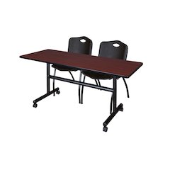 60 x 30 in. Flip-Top Training Nesting Table- Mahogany, 2 M Stack Chairs- Black