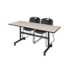 60 x 30 in. Flip-Top Training Nesting Table- Maple, 2 Zeng Stack Chairs- Black