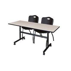 60 x 30 in. Flip-Top Training Nesting Table- Maple, 2 M Stack Chairs- Black
