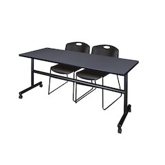 72 x 24 in. Flip-Top Training Nesting Table- Grey, 2 Zeng Stack Chairs- Black
