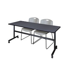 72 x 24 in. Flip-Top Training Nesting Table- Grey, 2 Zeng Stack Chairs- Grey
