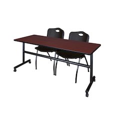 72 x 24 in. Flip-Top Training Nesting Table- Mahogany, 2 M Stack Chairs- Black