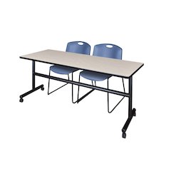 72 x 24 in. Flip-Top Training Nesting Table- Maple, 2 Zeng Stack Chairs- Blue