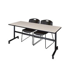 72 x 24 in. Flip-Top Training Nesting Table- Maple, 2 Zeng Stack Chairs- Black