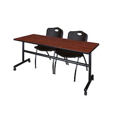 72 x 30 in. Flip-Top Training Nesting Table- Cherry, 2 M Stack Chairs- Black