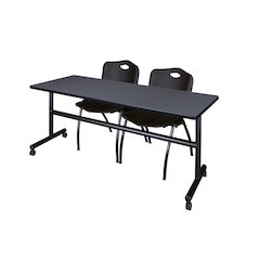 72 x 30 in. Flip-Top Training Nesting Table- Grey, 2 M Stack Chairs- Black
