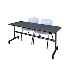 72 x 30 in. Flip-Top Training Nesting Table- Grey, 2 M Stack Chairs- Grey