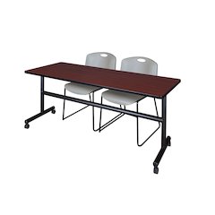 72 x 30 in. Flip-Top Training Nesting Table- Mahogany, 2 Zeng Stack Chairs- Grey